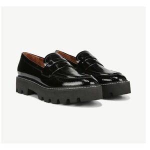 NEW Franco Sarto Balin Black Patent Leather Lug Sole Platform Loafers 6.5M